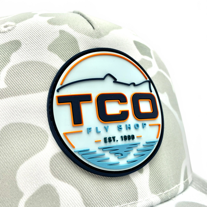 TCO Fly Shop Camo Trucker Hat - '26 Fish Logo