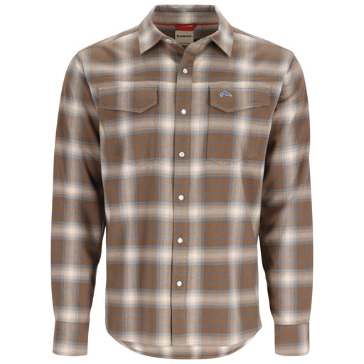 Simms Gallatin Flannel Long Sleeve Shirt Sale Stone Ombre Plaid Image 01