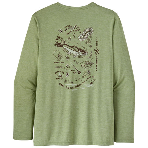 Patagonia Mens Longsleeve Cap Cool Daily Fish Graphic Shirt Action Angler: Salvia Green X-Dye Image 01