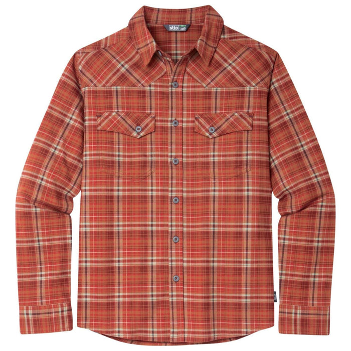 Stio Men's Junction Midweight Flannel Shirt Fired Brick Plaid Image 01