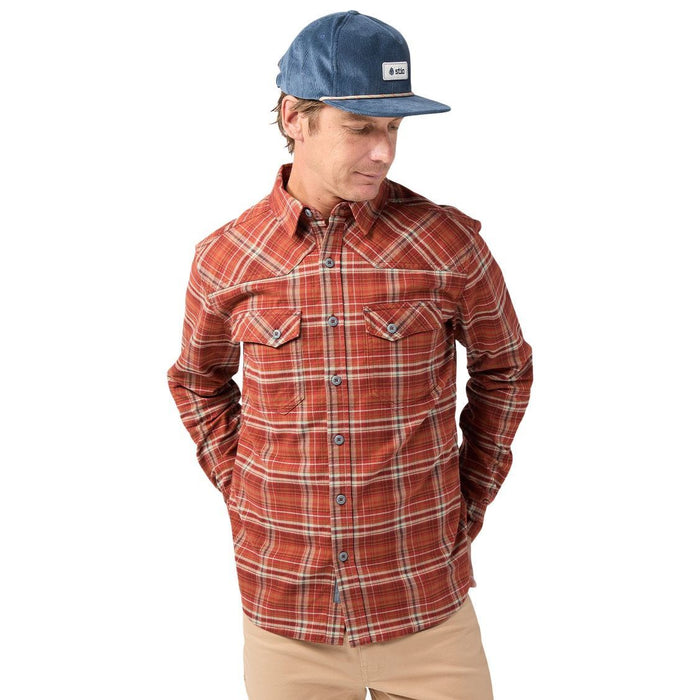 Stio Men's Junction Midweight Flannel Shirt Fired Brick Plaid Image 04