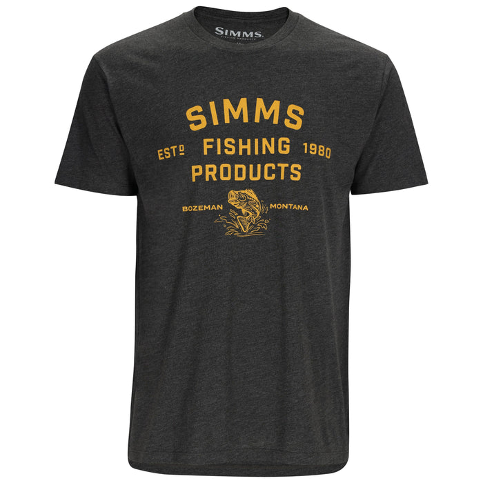 Simms Stacked Logo Bass T-Shirt Charcoal Heather Image 01