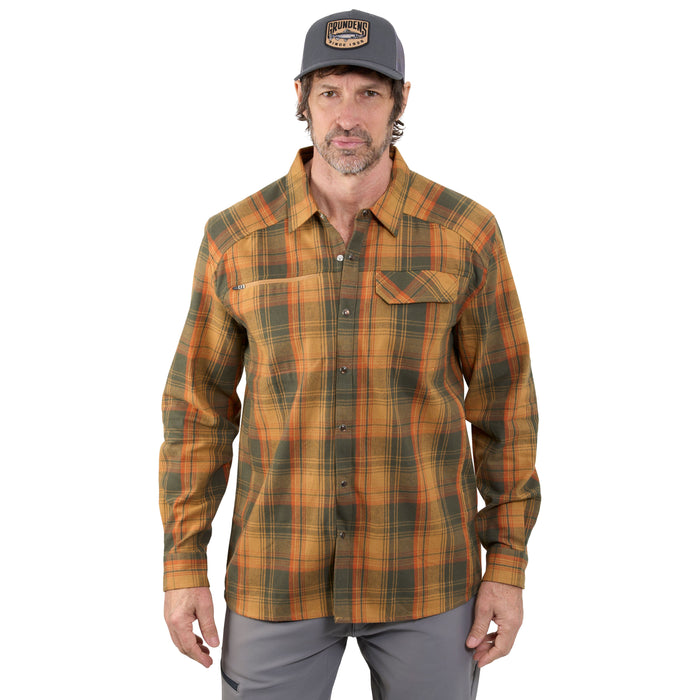 Grundens Men's Dispatch Flannel Shirt Oak Plaid Image 03