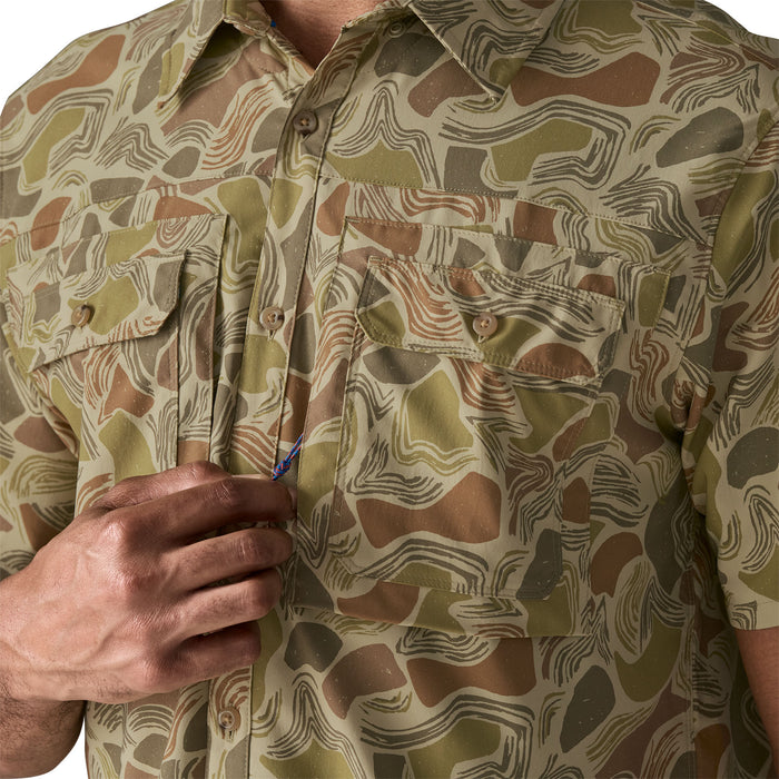 Patagonia Men's Short-Sleeved Self Guided Sun Shirt Coastal Edge: Weathered Stone