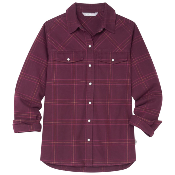 Stio Women's Slipstone Midweight Flannel Shirt Aubergine Plaid Image 01
