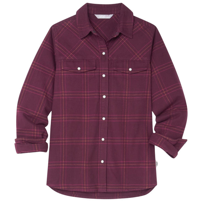 Stio Women's Slipstone Midweight Flannel Shirt Aubergine Plaid Image 01