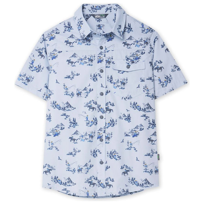 Stio Mens Curtis Camp Shirt SS January Sky Out West Image 01