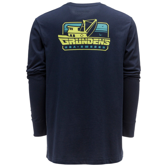 Grundens Men's Commercial Boat LS T-Shirt Dark Navy Image 01