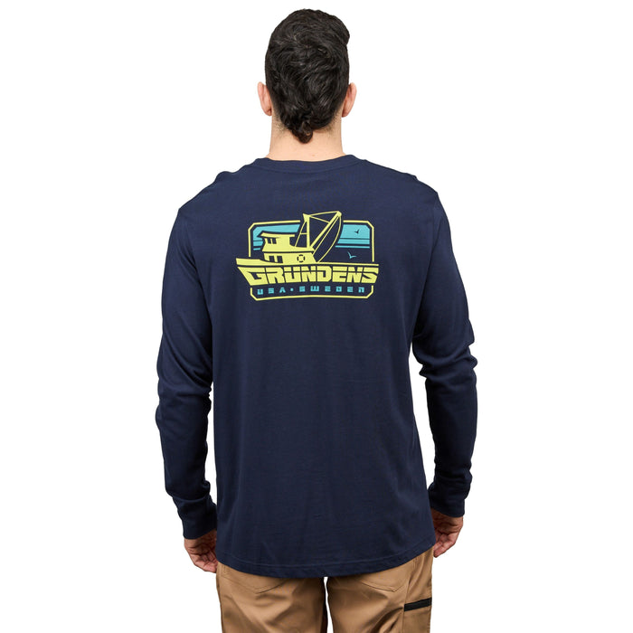 Grundens Men's Commercial Boat LS T-Shirt Dark Navy Image 05