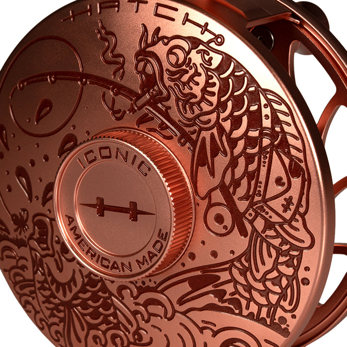 Hatch Custom Brent McCarron Smoking Carp Iconic Large Arbor Fly Reel 7 Plus Copper / Merlot Image 07