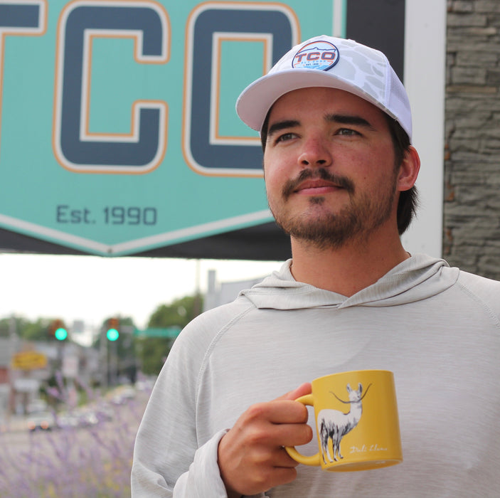 TCO Fly Shop Camo Trucker Hat - '26 Fish Logo