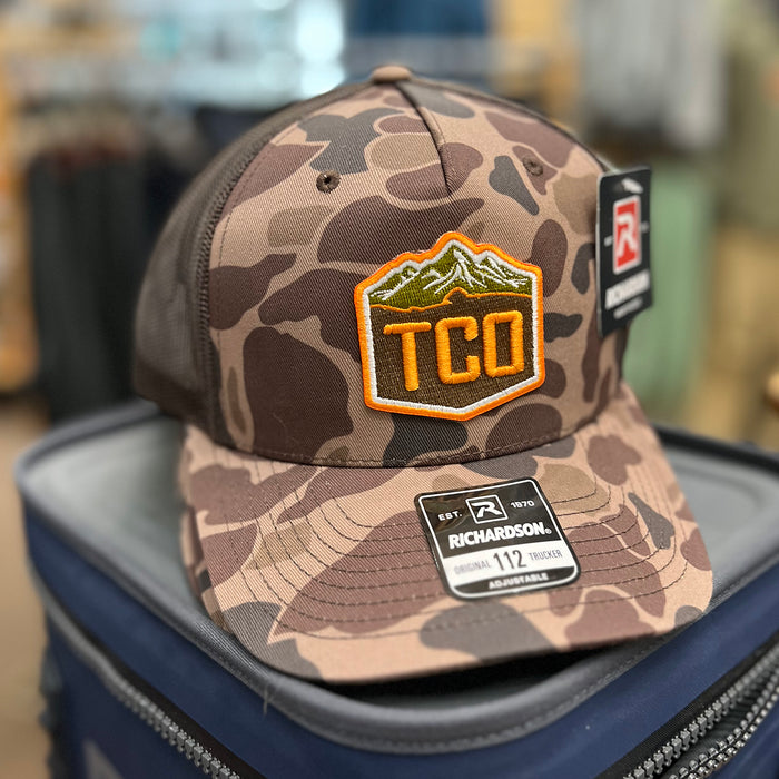 TCO Fly Shop Hat Bark Duck Camo Trucker - 3D Crest Logo