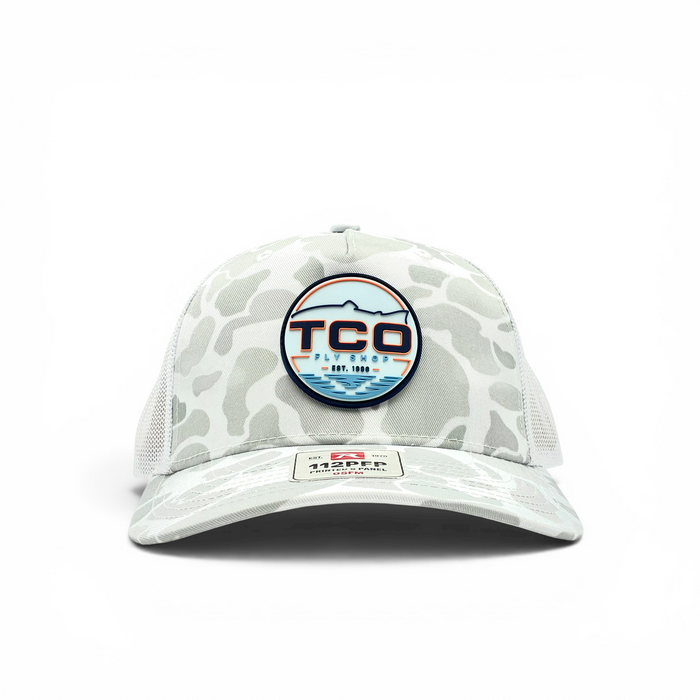 TCO Fly Shop Camo Trucker Hat - '26 Fish Logo
