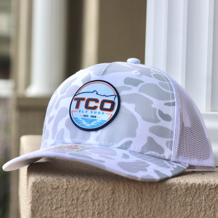 TCO Fly Shop Camo Trucker Hat - '26 Fish Logo