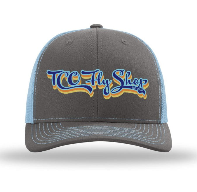 TCO Fly Shop Hat Low Pro Trucker - Retro Logo Heather Navy / Lt. Gray