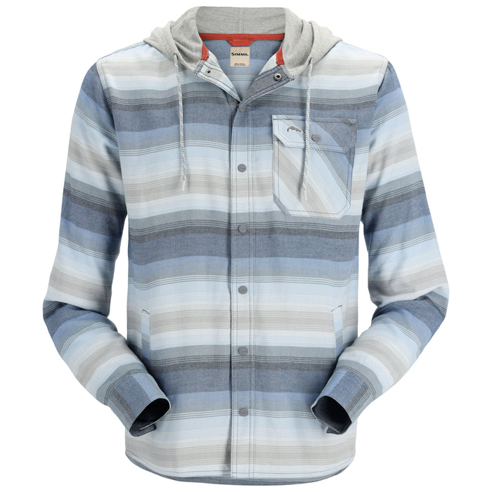 Simms Santee Flannel Hoody Navy / Storm / Steel Blue Stripe Image 01