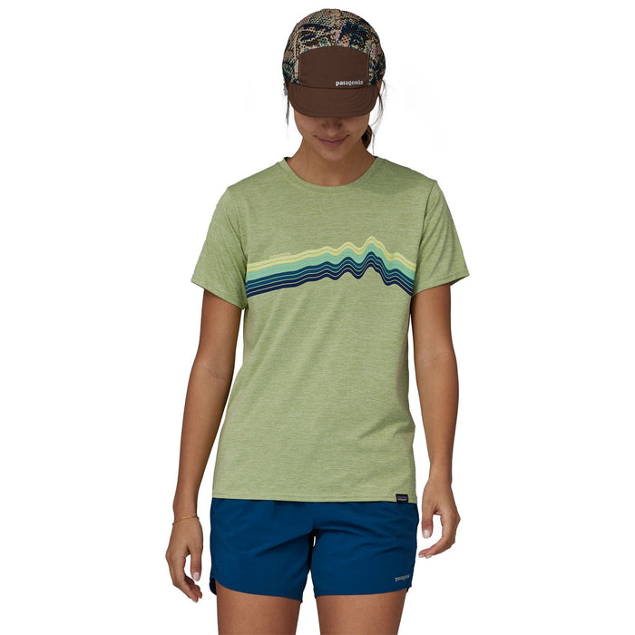 Patagonia Womens Cap Cool Daily Graphic Shirt Ridge Rise Stripe: Salvia Green X-Dye Image 03