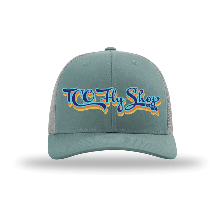 TCO Fly Shop Hat Low Pro Trucker - Retro Logo Light Teal / Lt. Gray