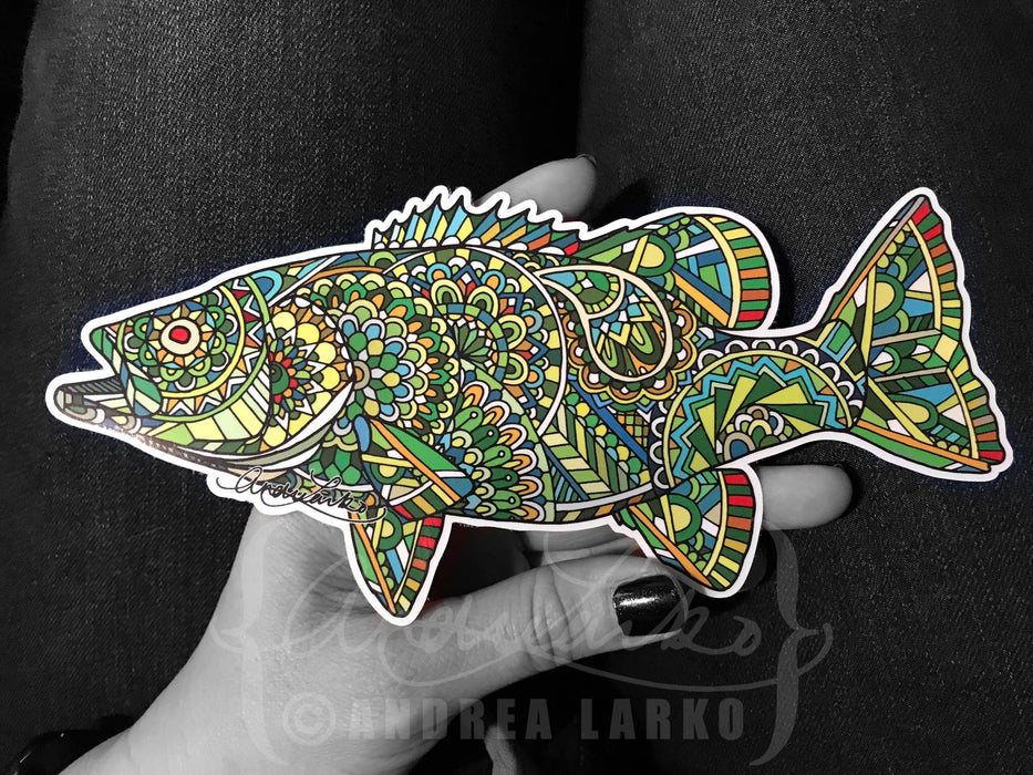 Andrea Larko Smallmouth Bass Zentangle Sticker