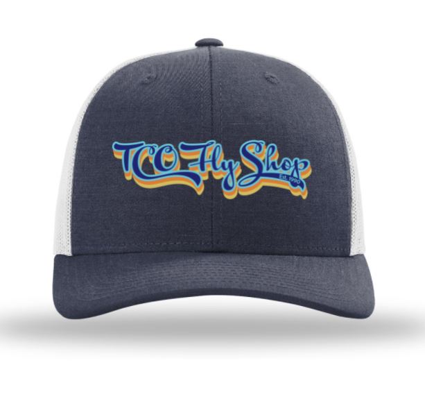 TCO Fly Shop Hat Low Pro Trucker - Retro Logo Heather Navy / Lt. Gray